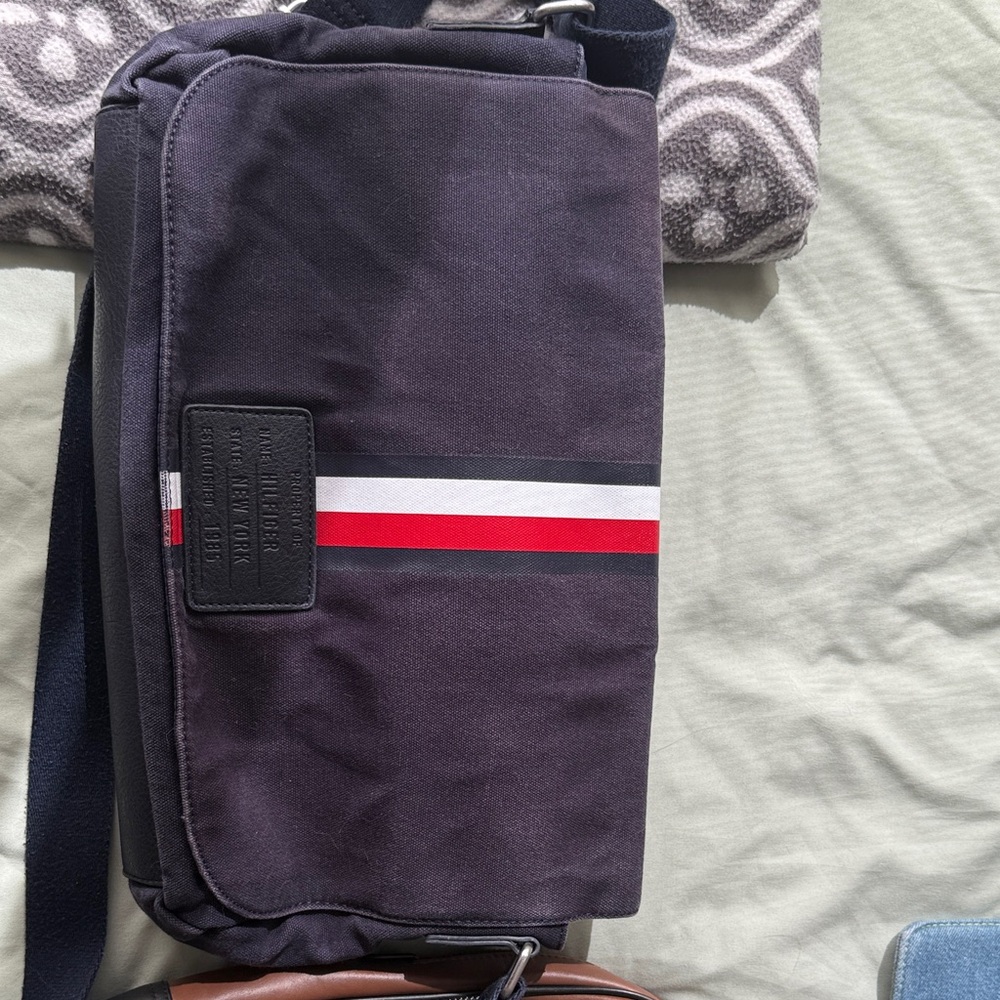 Tommy Hilfiger Black and Red Messenger Bag